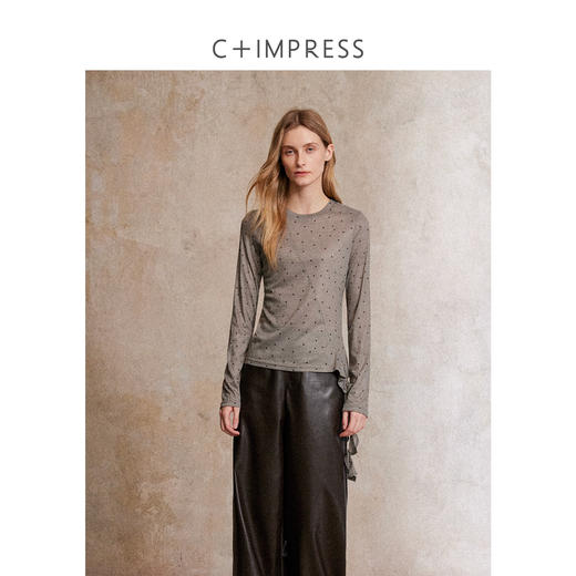 C+IMPRESS/西嘉荷叶边长袖t恤女秋季新款波点印花圆领设计感上衣T2503050 商品图1