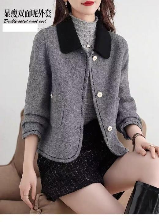 【高端系列】手工定制8358款10%羊驼➕70%羊毛拼色领小香风短款双面尼外套-喜出 商品图1