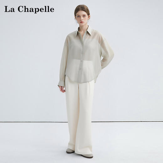 天猫同步【天丝+亚麻】拉夏贝尔/La Chapelle时尚气质轻通勤长袖衬衫高品质夏季凉感外搭衬衣薄款 商品图3