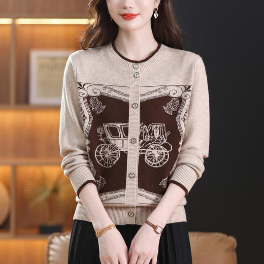 CC21-811针织开衫女士短款秋季2025新款春秋中年妈妈宽松洋气外搭毛衣外套 商品图2