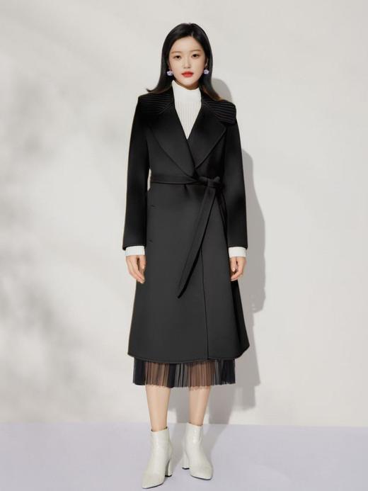 【高端系列】手工定制7365拼针织领100%羊毛系带气质双面尼大衣-喜出 商品图7