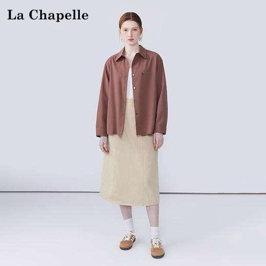 会员福利【高棉+亚麻/刺绣】拉夏贝尔/La Chapelle简约时髦松弛感翻领衬衫小众设计感刺绣口袋亚麻衬衣 商品图1
