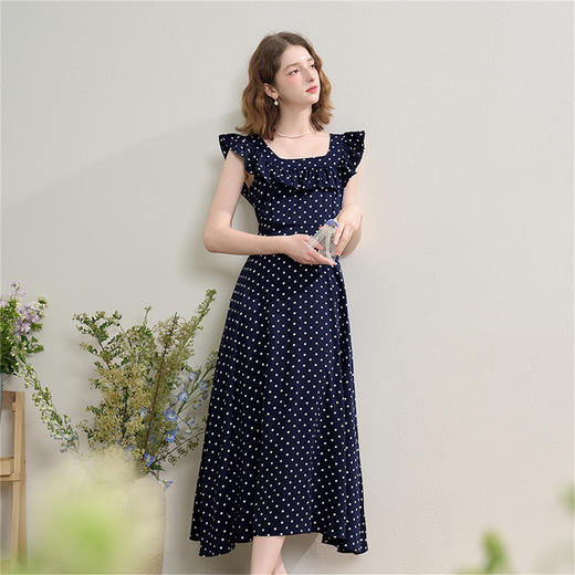 法式浪漫拼接荷叶边飞飞袖连衣裙女夏季两穿收腰显瘦长裙H0051023 商品图1