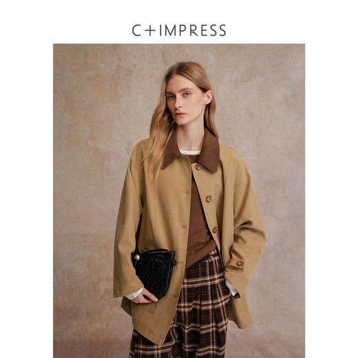 C+IMPRESS/西嘉美式复古巴恩风外套灯芯绒拼接领工装夹克风衣女秋FY2503061 商品图1