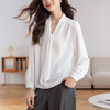 KQL 617T8332法式V领白衬衫长袖设计感飘带上衣衬衣 商品缩略图4