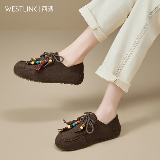 【限时秒杀】西遇内增高勃肯鞋女新款秋季两穿复古串珠袋鼠鞋一脚蹬乐福鞋V1857088 商品图1