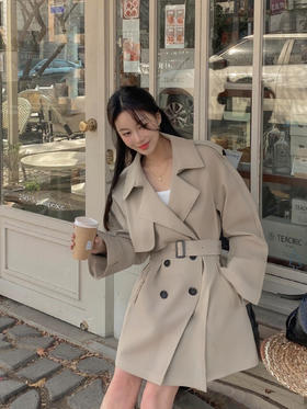 会员福利【原800+质感有型】拉夏贝尔/La Chapelle翻领腰带收腰风衣女双排扣气质英伦风通勤时尚宽松外套秋