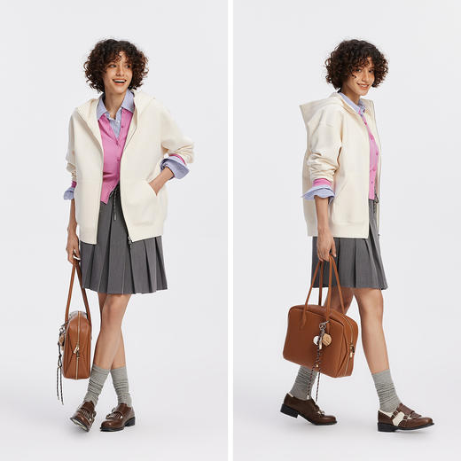 森柔棉|商场同款森马外套女纯色宽松慵懒2025秋新款连帽夹克休闲 商品图4