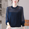 针织衫女装2025春秋新款网纱拼接长袖T恤女宽松显瘦打底衫上衣薄 商品缩略图0