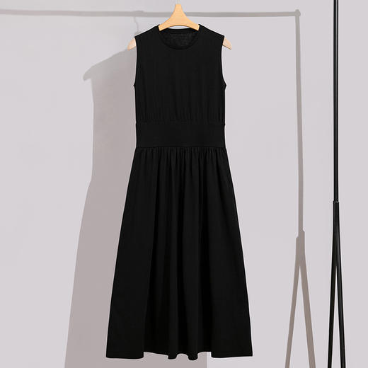丁摩 纯棉弹力法式无袖背心连衣裙女夏高级感黑色长裙休显瘦裙子质感5ZF-1318 商品图0