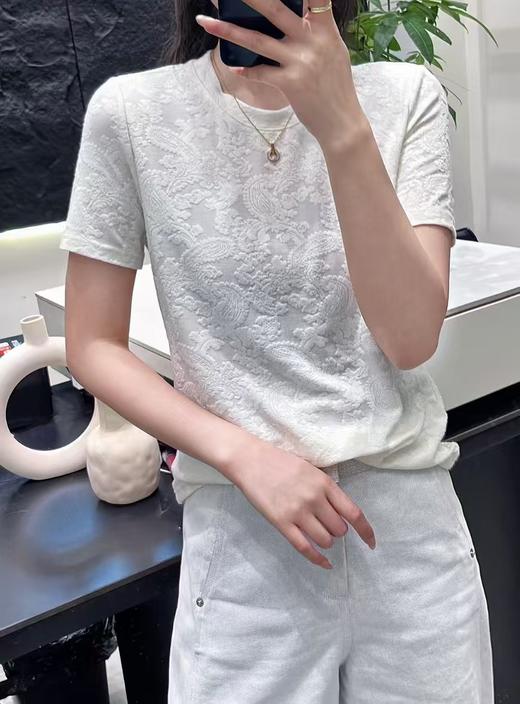 丁摩 新中式纯棉圆领国风T恤女夏季新款短袖复古显瘦气质提花上衣5ZF-170 商品图7