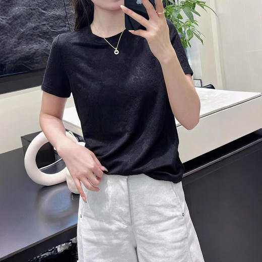 丁摩 新中式纯棉圆领国风T恤女夏季新款短袖复古显瘦气质提花上衣5ZF-170 商品图3