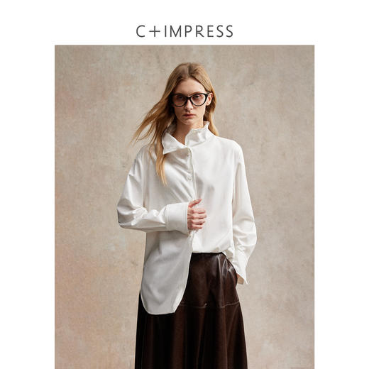 C+IMPRESS/西嘉|百变造型设计感高智扭扭衬衫女长袖立领廓形上衣 商品图1