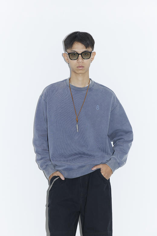 吃茶去chichaqu25重磅洗褪做旧圆领卫衣复古宽松街头休闲运动 商品图2