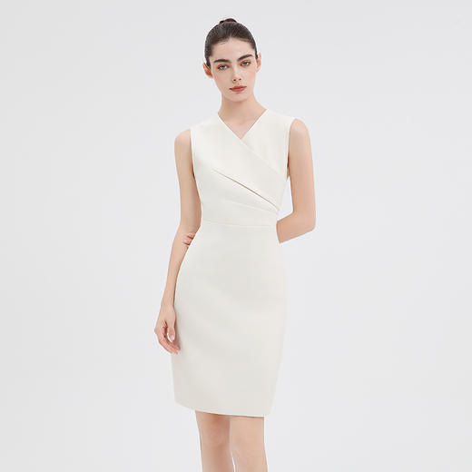 IWY/气质无袖收腰连衣裙女新款米白色医美接待工作服职业裙Q15206 商品图2