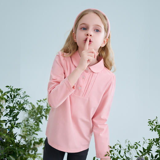 mettekids儿童长袖T恤2025秋冬新款女童白色翻领百搭打底童装上衣 商品图4