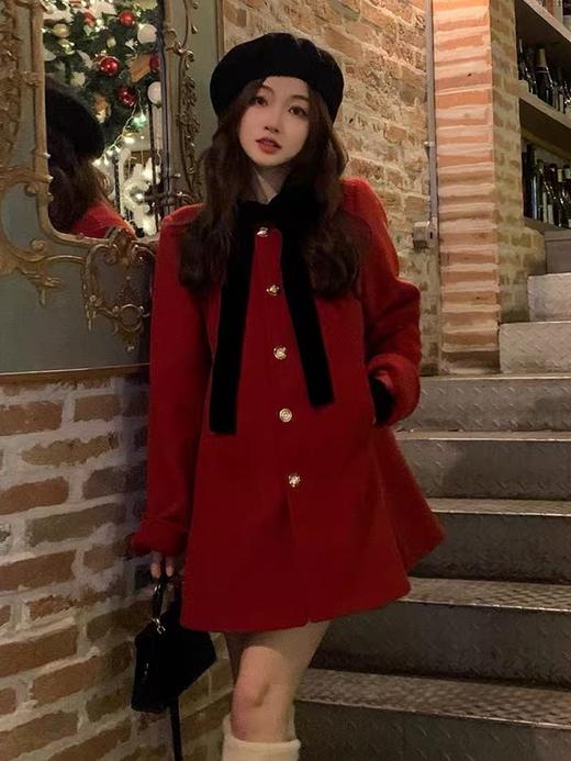 【美人坊】513J呢料蝴蝶结双面尼大衣-喜出 商品图4