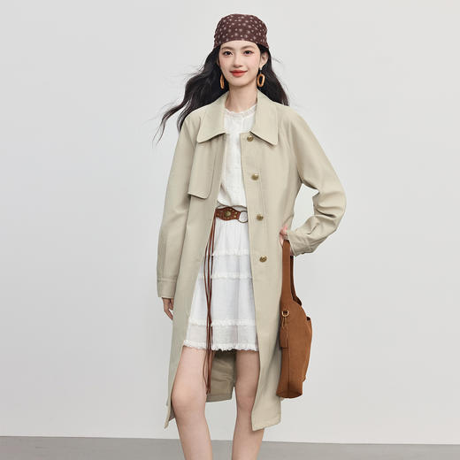 【08/19新品】熙世界风衣外套女2025秋季新款高级感气质宽松休闲中长款收腰大衣 商品图4