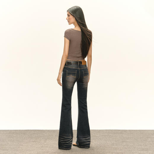 Ariseism 美式复古设计感紧身微喇牛仔裤女秋季新款修身长裤子 商品图4