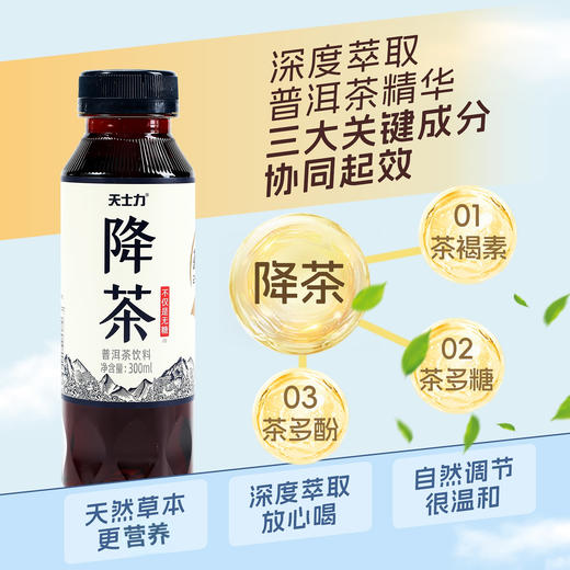天士力降茶普洱无糖纯茶饮料0糖0卡0脂高倍茶褐素饮品300ml*24瓶 商品图2