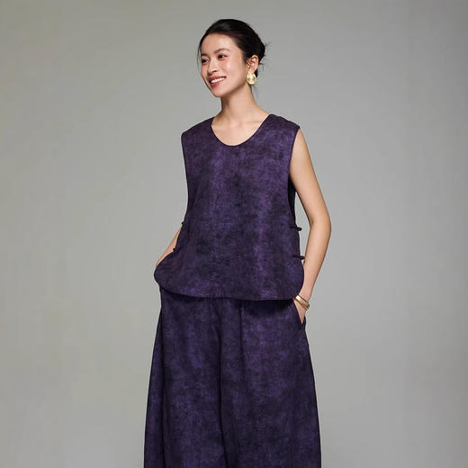 丁摩 [画雨]真丝香云纱真丝套装女中式国风桑蚕丝背心马甲休闲裤5ZF-2586 商品图2