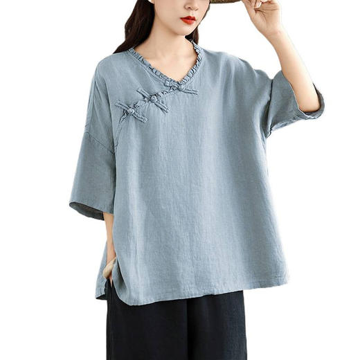 GYH 7353复古简约纯色休闲上衣 商品图4