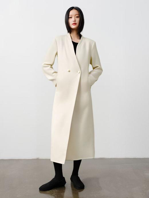 【高端系列】（微脏）手工定制001款100%羊毛长款修身双面尼大衣-喜出 商品图2