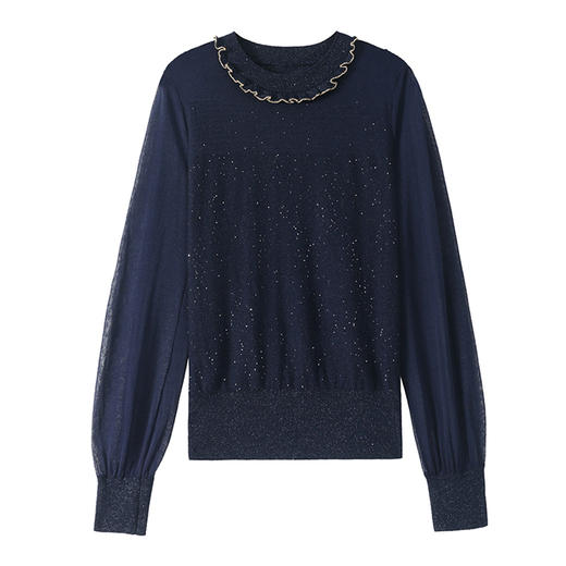 针织衫女装2025春秋新款网纱拼接长袖T恤女宽松显瘦打底衫上衣薄 商品图4