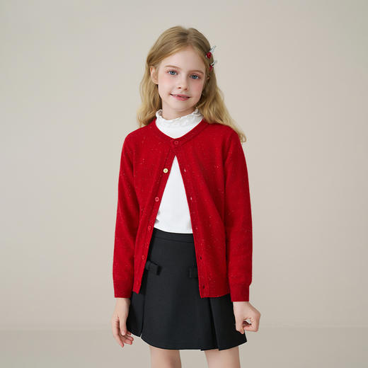 mettekids儿童100%羊绒衫2025秋冬女童彩色点子纱开衫男童毛衣 商品图1