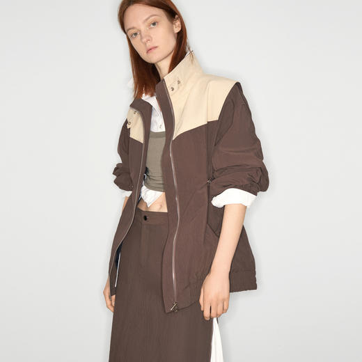 马君妍同款lost in echo早秋新款撞色收腰工装夹克外套长半身裙女 商品图3