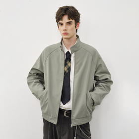 714street美式复古哈灵顿夹克2025秋冬季千鸟格拼接加绒厚外套男