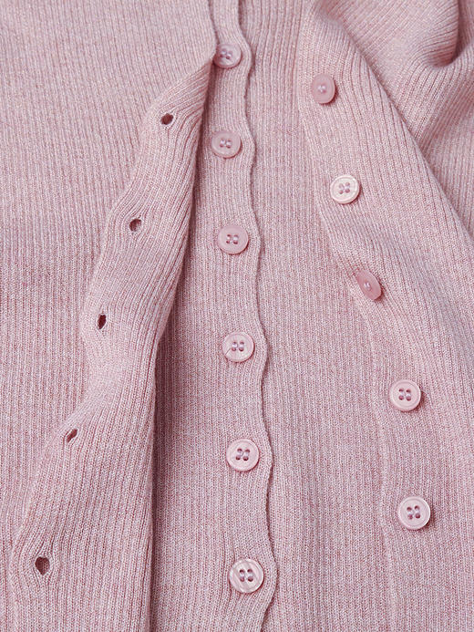 粉色亮丝针织开衫女秋季新款 修身显瘦不规则领长袖毛衣外套 商品图4