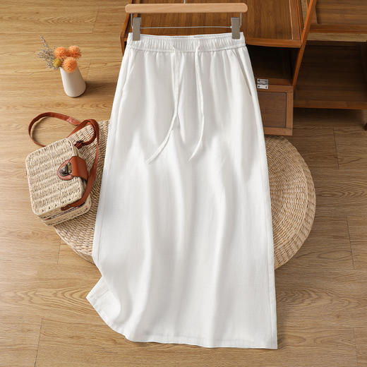 百媚生 天丝亚麻半身裙女夏薄款中长棉麻A字裙开叉直筒裙2698 商品图2