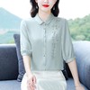KQL644G2388贵夫人上衣女士2025夏装仿真丝衬衫妈妈洋气宽松显瘦桑蚕丝衬衣 商品缩略图1