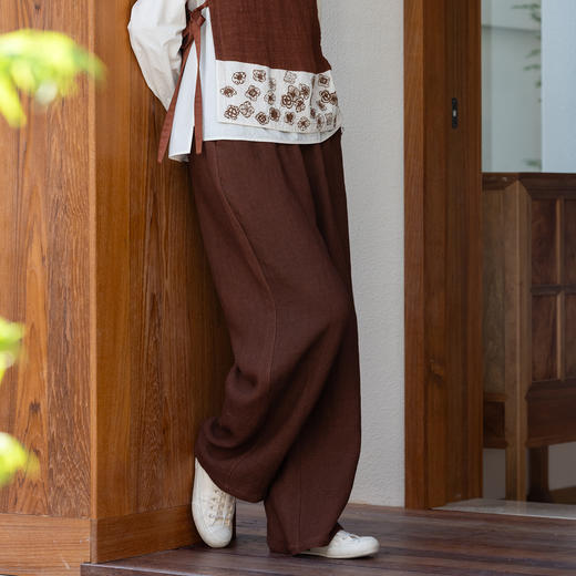 牧衣游原创 棉麻炒色裤子新款肌理朴实百搭松紧腰宽松长裤 夏知秋 商品图0