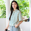 谜底条纹衬衫短袖女2025夏款复古文艺短款宽松百搭衬衣257MC7846 商品缩略图1