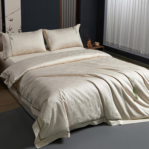 多喜爱 全棉提花四件套 成竹/如玉hl【高密全棉】【提花工艺】【国风刺绣】流苏挂饰 轻奢礼盒 商品图6