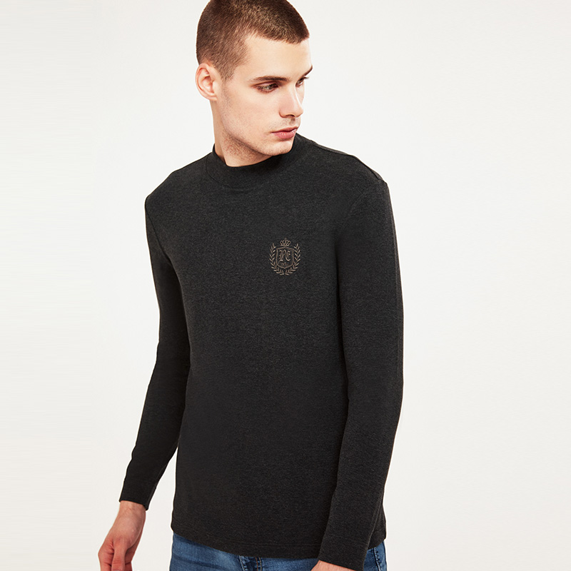 皮尔卡丹蜂巢布磨绒加厚半高领时尚外穿男士保暖内衣线衣秋冬打底WP774120