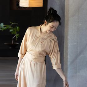 牧衣游原创 重磅22姆米精工手绣真丝连衣裙新中式长裙礼服 月胧明