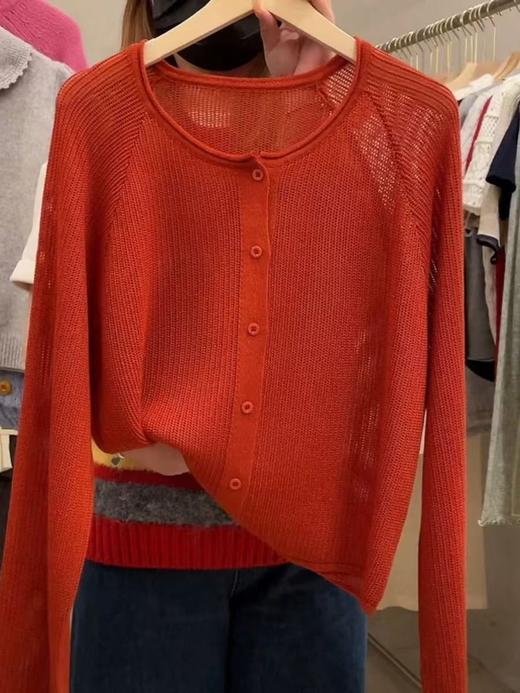 丁摩 天丝亚麻防晒外搭精致镂空冰丝休闲慵懒薄款微透针织开衫女5ZF-5188 商品图6