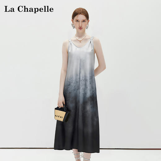 会员福利【松紧吊带+垂坠丝滑】拉夏贝尔/La Chapelle优雅气质晕染吊带长裙设计感松紧吊带渐变连衣裙 商品图4