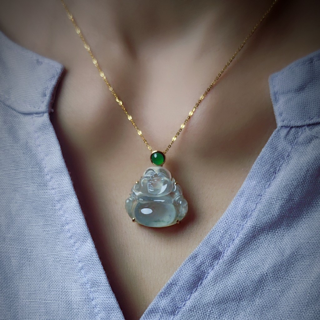 18K金镶嵌翡翠弥勒佛