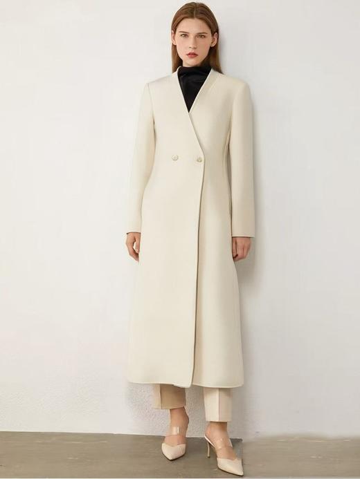 【高端系列】（微脏）手工定制001款100%羊毛长款修身双面尼大衣-喜出 商品图0