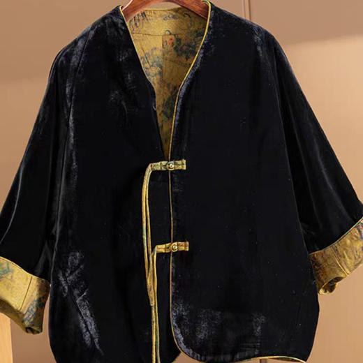 雀说花萝新中式丝绒新女大码复古改良唐装上衣AL 商品图2