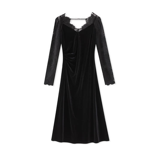 「高货wl」全新升级【铂金会员321/天猫429/差价108】(12738)洛诗琳法式浪漫气质金丝绒连衣裙2025秋季蕾丝收腰包臀裙 商品图4