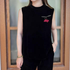 丁摩 夏季新款时尚气质真丝丝绒宽松版无袖衬衫女配小辣椒胸针5ZF-633