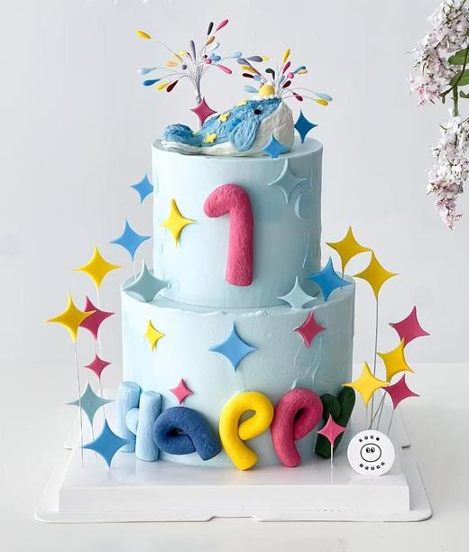 6+4双层HAPPY翻糖烟花小动物卡通蛋糕-低糖处理无添加 商品图0