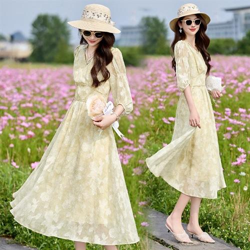 HR SNX3001气质领型中袖袖口穿着轻薄透气高腰显瘦连衣裙 商品图4