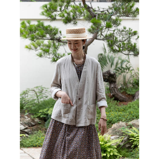 牧衣游原创 亚麻净色外套秋季通勤质朴宽松百搭轻薄开衫 素色年华 商品图3