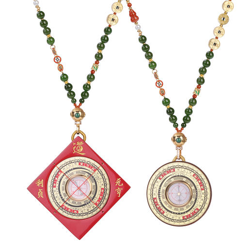 五帝钱 碧玉南红项链圆满喜气小罗盘 商品图6